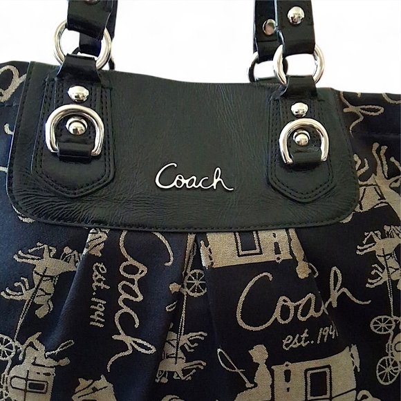 Coach Peyton Graphic Horse & Carriage Black Satchel Bag - Picture 2 of 13
